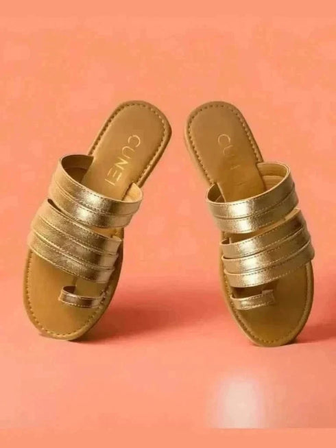Womens Rose Gold Gladiator Slip Ons